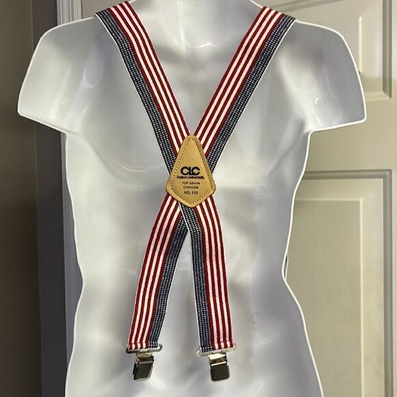 Custom Leather Craft Americana Adjustable No. 110 Suspenders Silver-Tone Clips - Picture 4 of 15